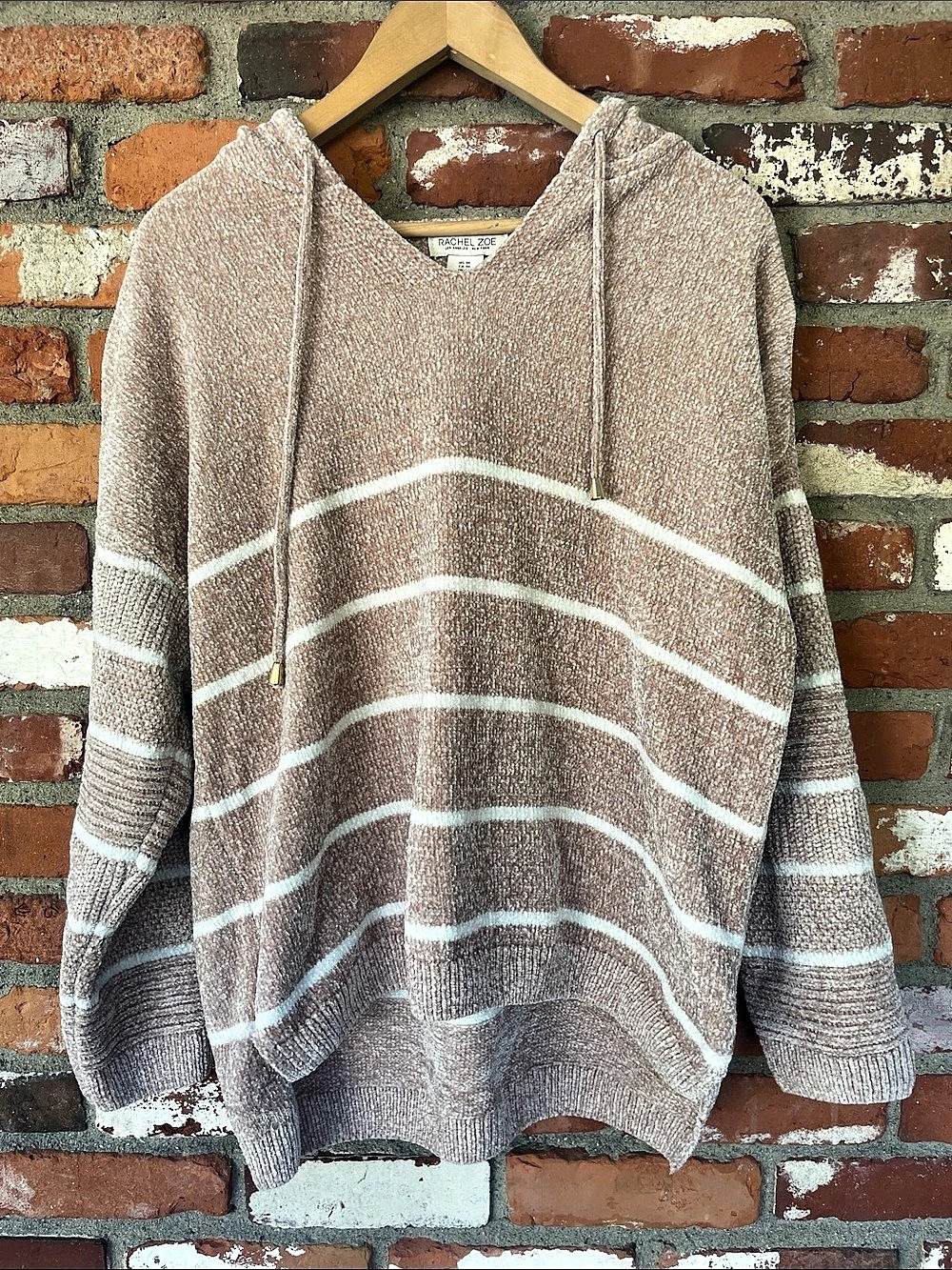 Plush Rachel Zoe Striped Hooded Sweater cream & White 1X